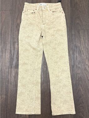 Zara The Dreed Flare Floral Print Jeans Beige Size 2 Ankle Length
